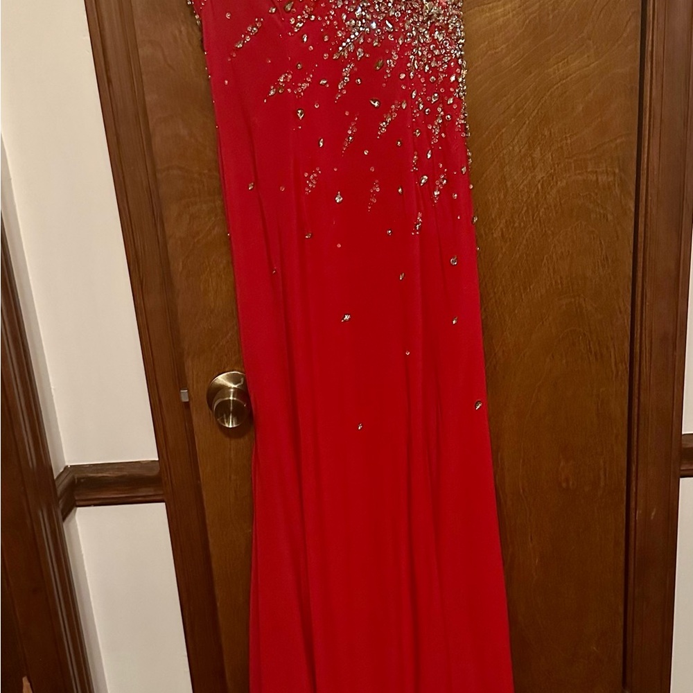 Semi-Custom Tony Bowls Elegant Red Gown with Silver Embellishments